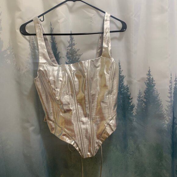 Naked Wardrobe Silver Lace & Leather Corset Top, size Medium - Picture 3 of 7